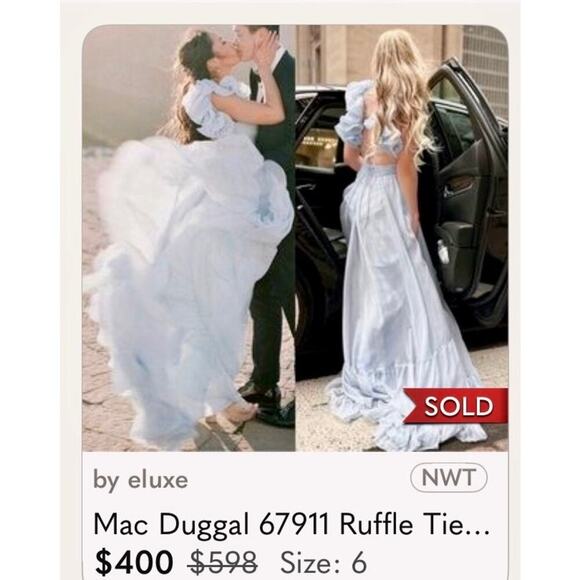 Mac Duggal 67911 Lace-Up Open-Back Formal Dress Powder Blue Size 8 NWT - Picture 12 of 15